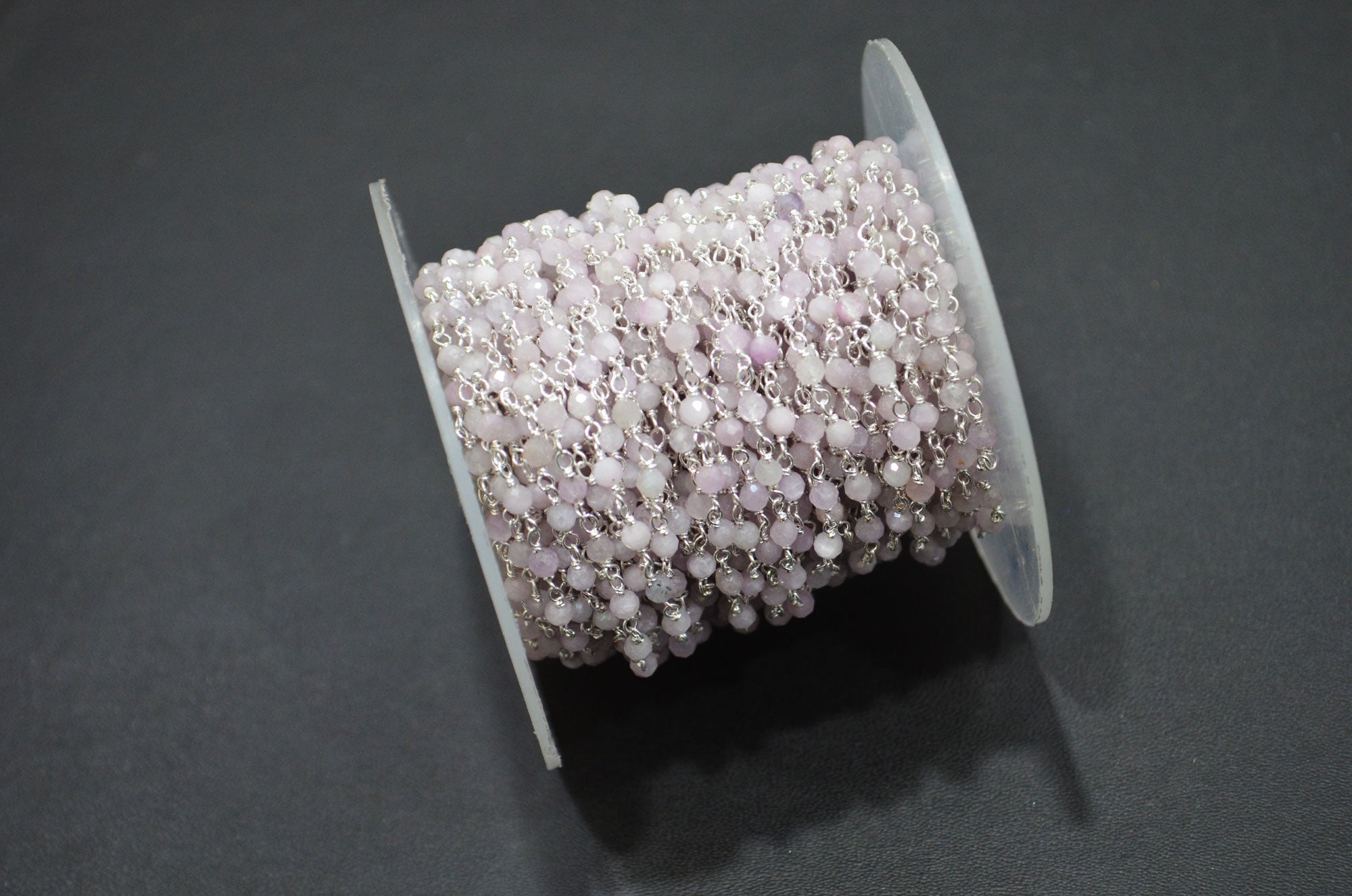 Purple Grey Lepidolite Faceted Round Shape Rosary Beaded Chain  , 3 mm , RB-7425