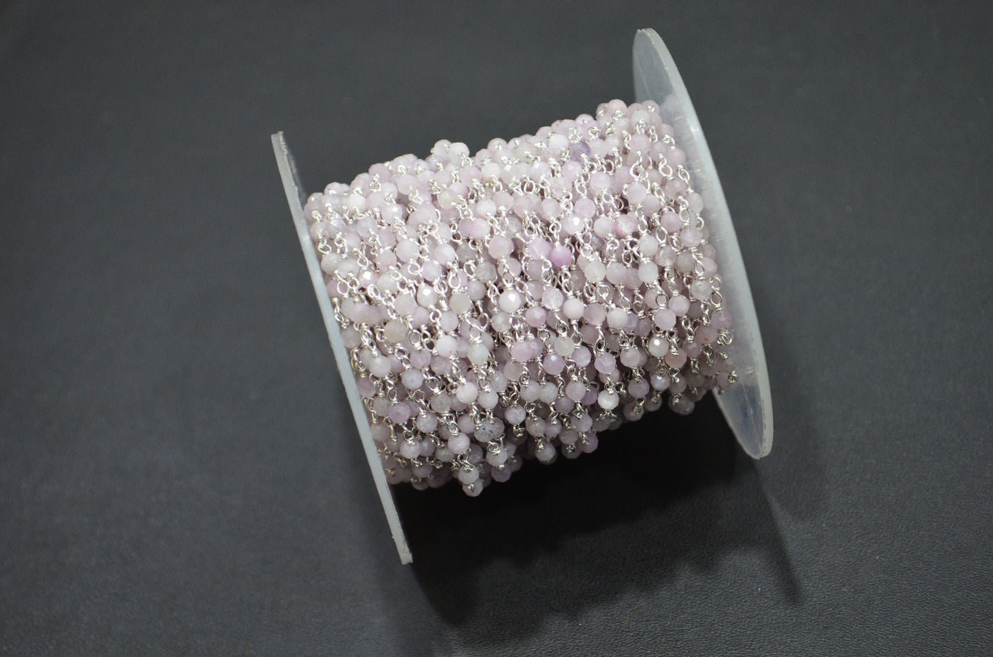 Purple Grey Lepidolite Faceted Round Shape Rosary Beaded Chain  , 3 mm , RB-7425