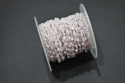 Purple Grey Lepidolite Faceted Round Shape Rosary Beaded Chain  , 3 mm , RB-7425