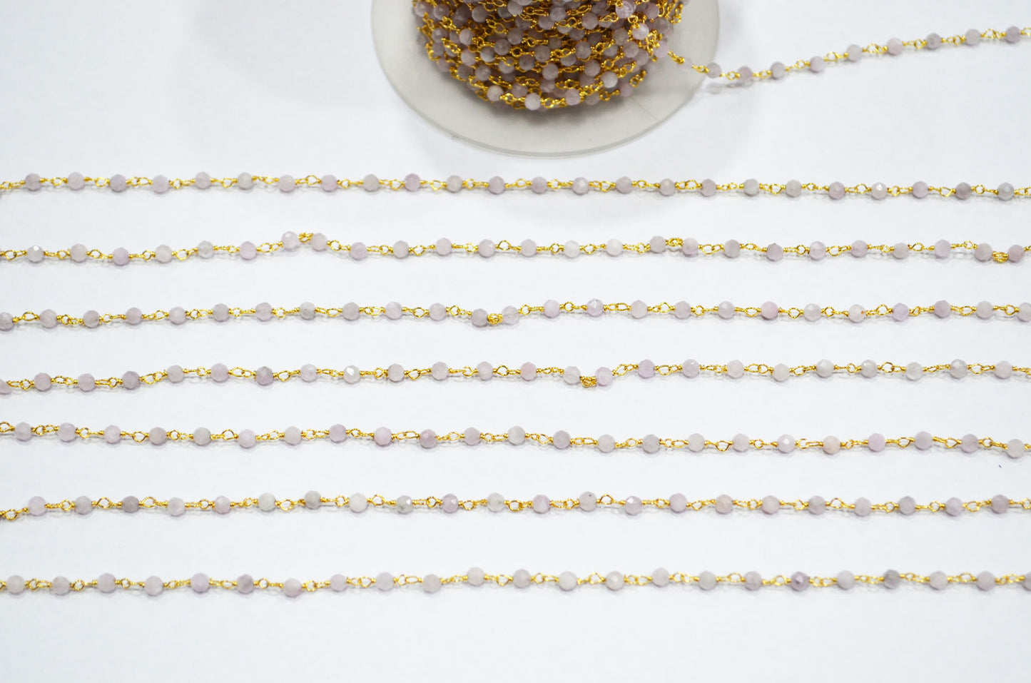 Purple Grey Lepidolite Faceted Round Shape Rosary Beaded Chain  , 3 mm , RB-7425