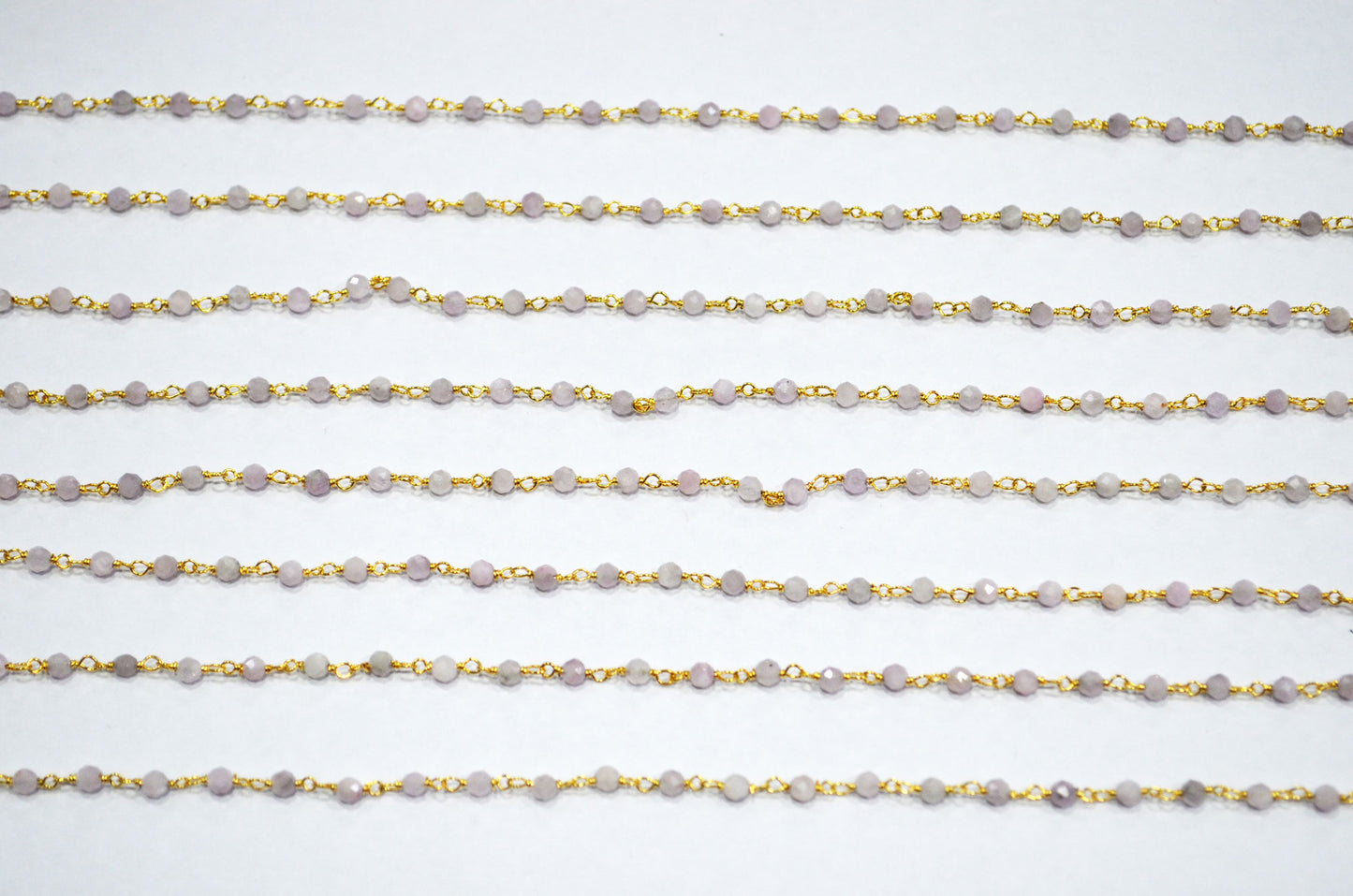 Purple Grey Lepidolite Faceted Round Shape Rosary Beaded Chain  , 3 mm , RB-7425