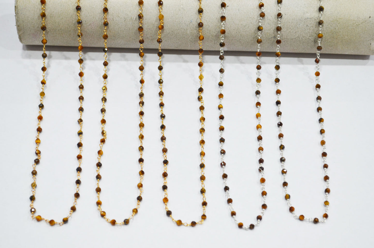 Tiger Eye Faceted Round Shape Rosary Beaded Chain  , 3 mm , RB-7426