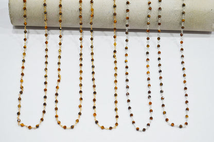 Tiger Eye Faceted Round Shape Rosary Beaded Chain  , 3 mm , RB-7426