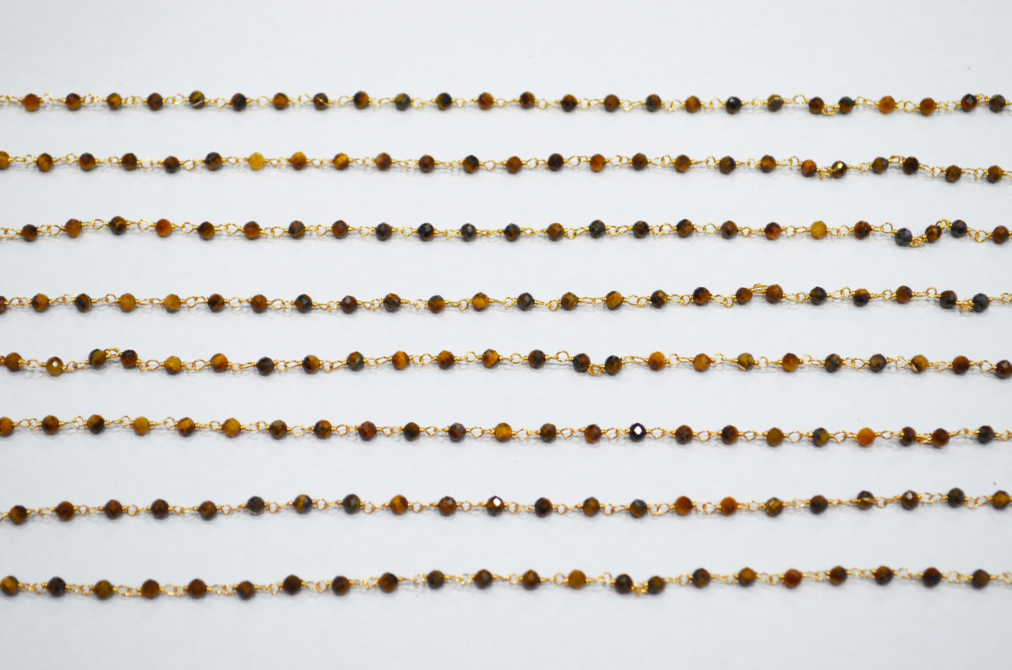 Tiger Eye Faceted Round Shape Rosary Beaded Chain  , 3 mm , RB-7426