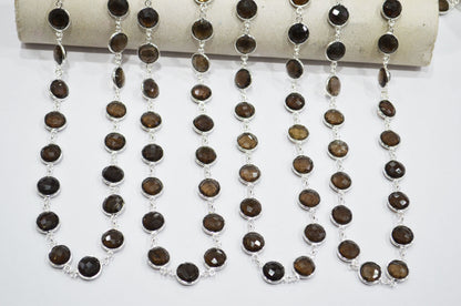 Smoky Faceted Coin Shape Connector Chain , 11 mm , RB-7427