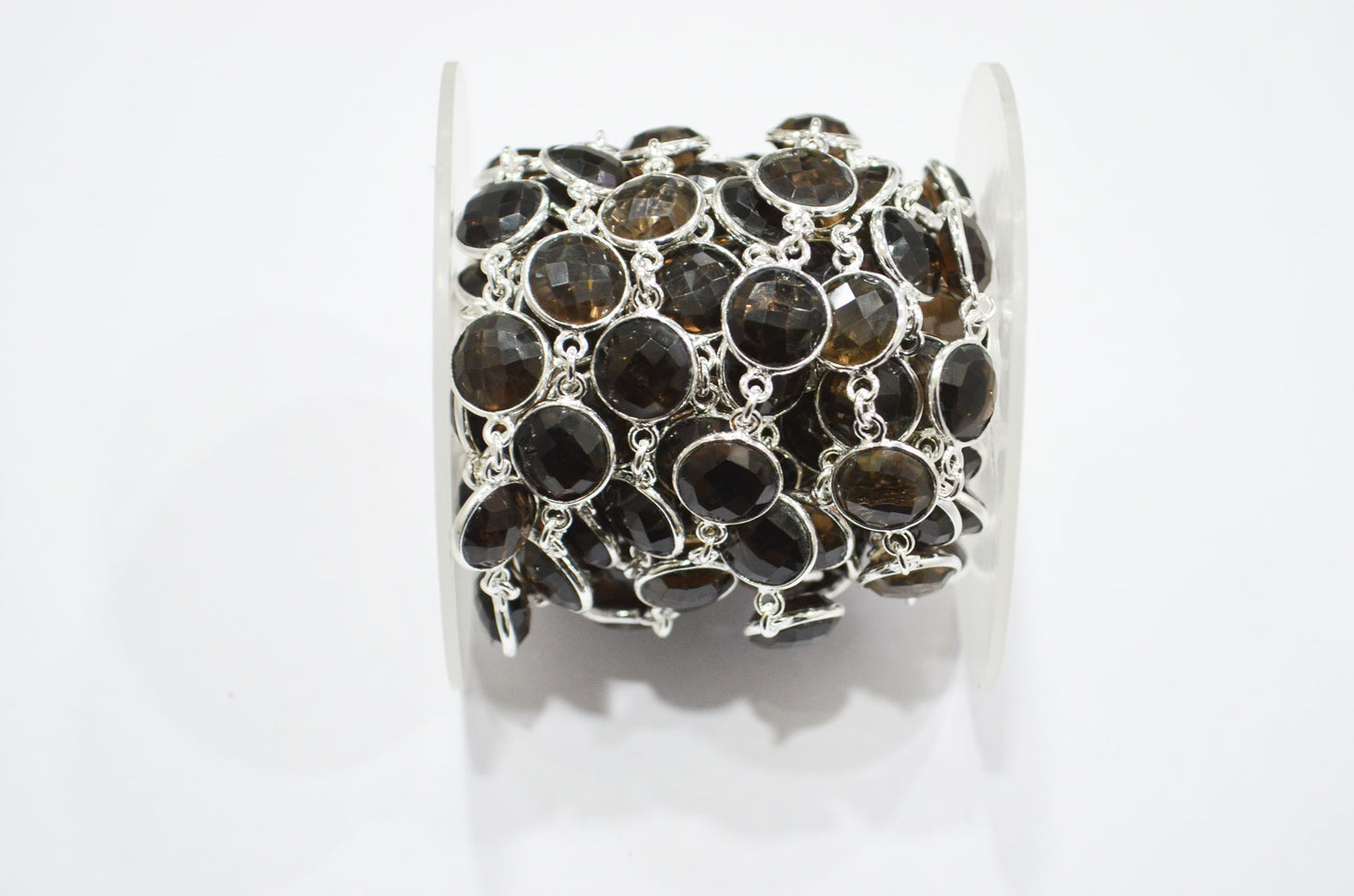 Smoky Faceted Coin Shape Connector Chain , 11 mm , RB-7427