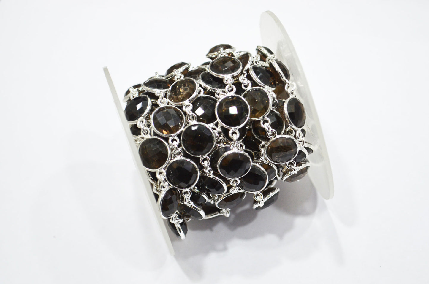 Smoky Faceted Coin Shape Connector Chain , 11 mm , RB-7427