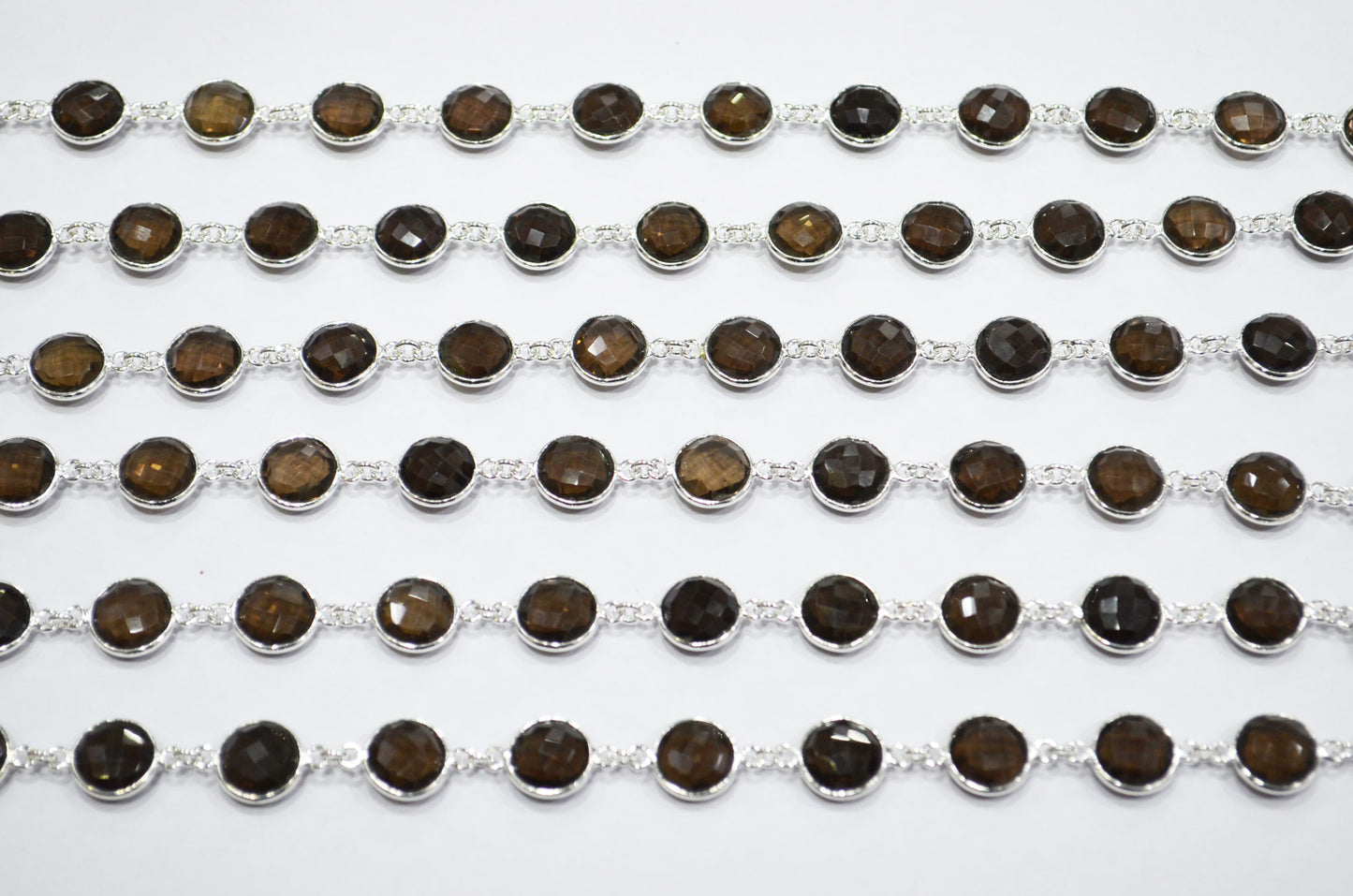 Smoky Faceted Coin Shape Connector Chain , 11 mm , RB-7427