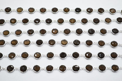 Smoky Faceted Coin Shape Connector Chain , 11 mm , RB-7427