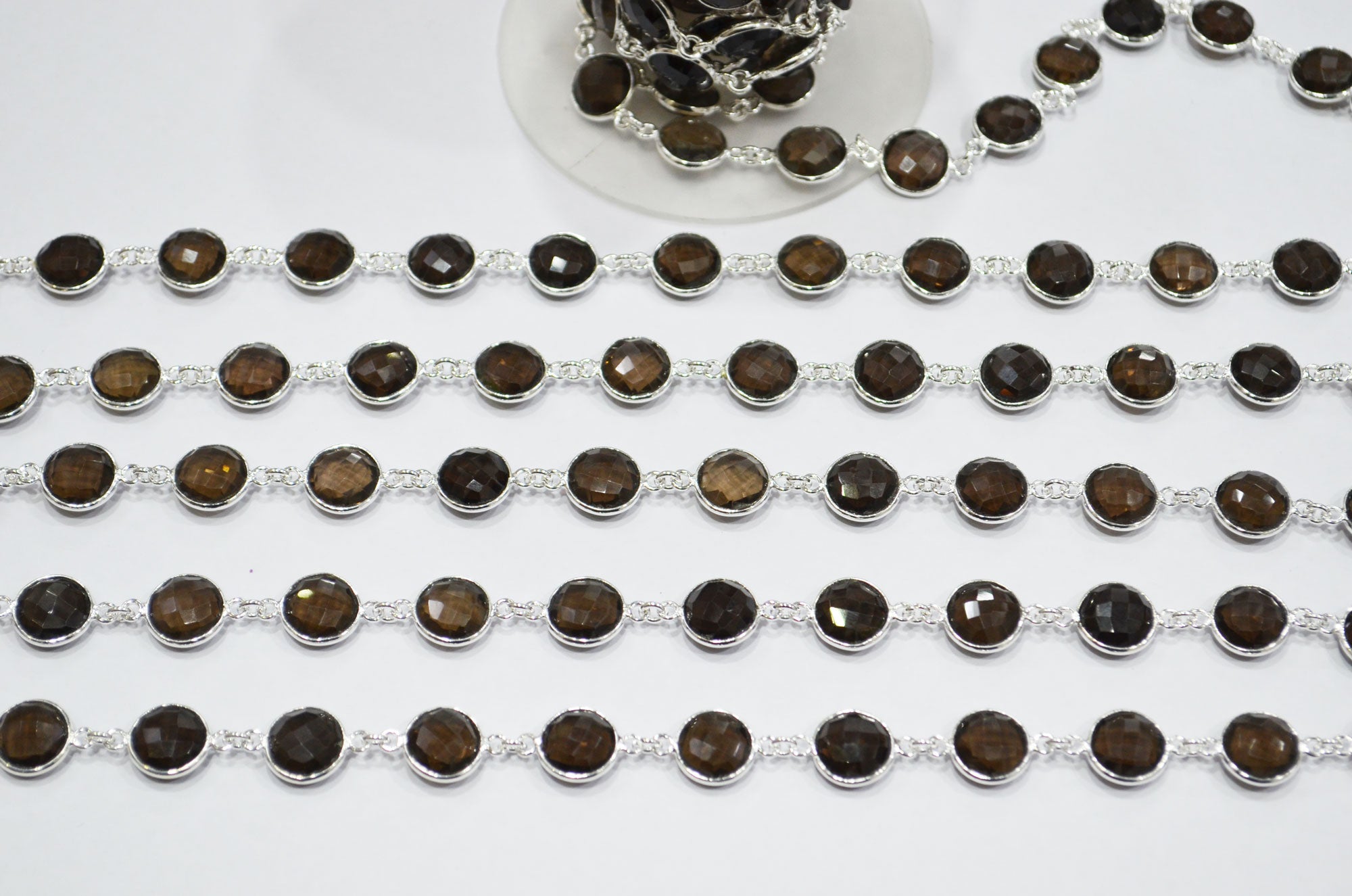 Smoky Faceted Coin Shape Connector Chain , 11 mm , RB-7427