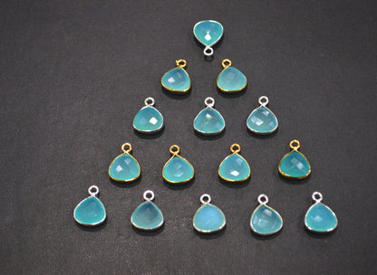 Aqua Chalcedony Faceted Heart Shape Connector , Sold By Piece , 11 mm , RB-7429