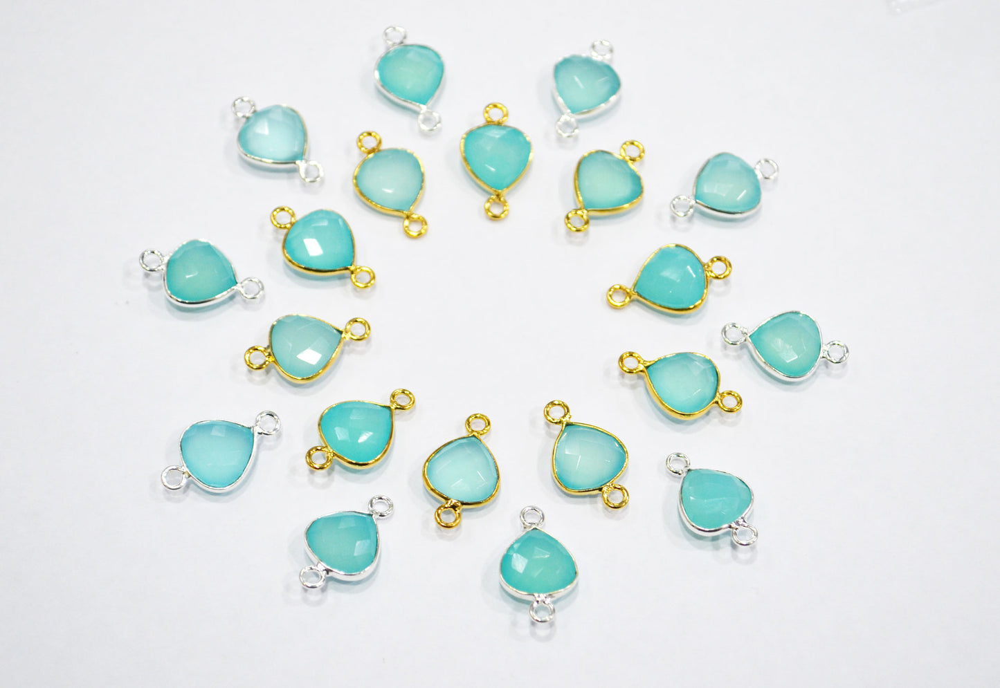 Aqua Chalcedony Faceted Heart Shape Connector , Sold By Piece , 11 mm , RB-7429