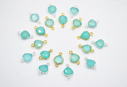 Aqua Chalcedony Faceted Heart Shape Connector , Sold By Piece , 11 mm , RB-7429
