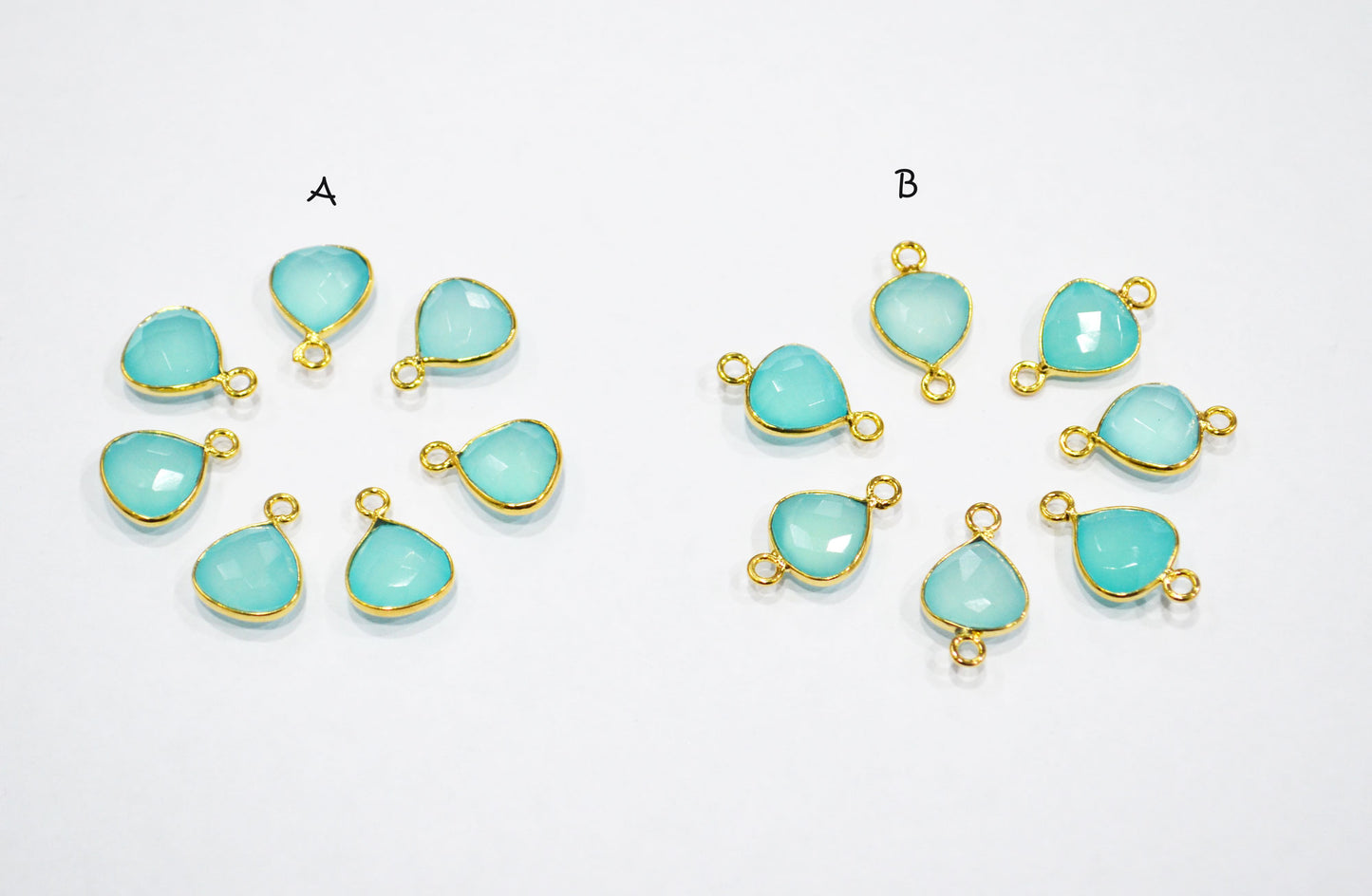 Aqua Chalcedony Faceted Heart Shape Connector , Sold By Piece , 11 mm , RB-7429