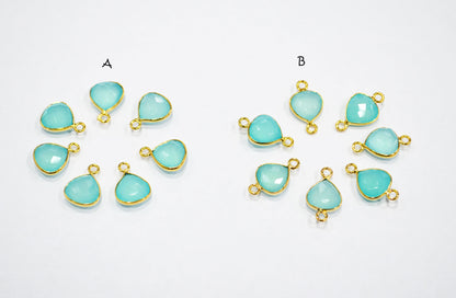 Aqua Chalcedony Faceted Heart Shape Connector , Sold By Piece , 11 mm , RB-7429