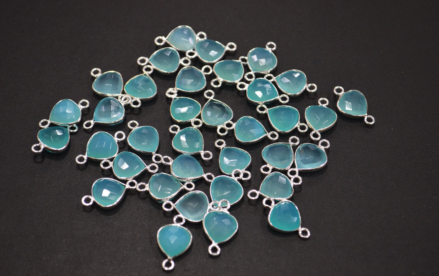 Aqua Chalcedony Faceted Heart Shape Connector , Sold By Piece , 11 mm , RB-7429