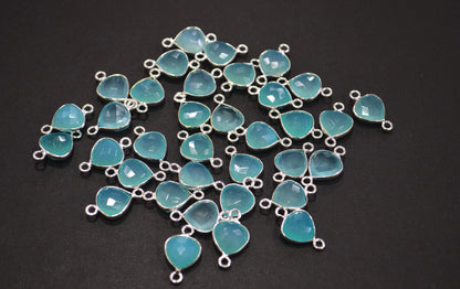 Aqua Chalcedony Faceted Heart Shape Connector , Sold By Piece , 11 mm , RB-7429