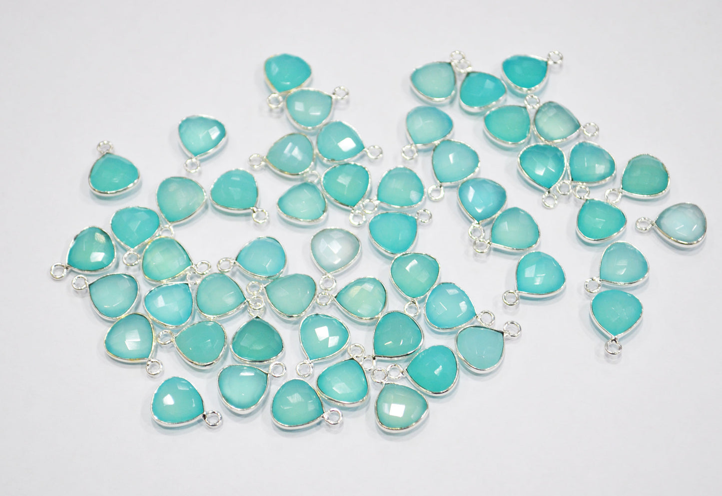 Aqua Chalcedony Faceted Heart Shape Connector , Sold By Piece , 11 mm , RB-7429