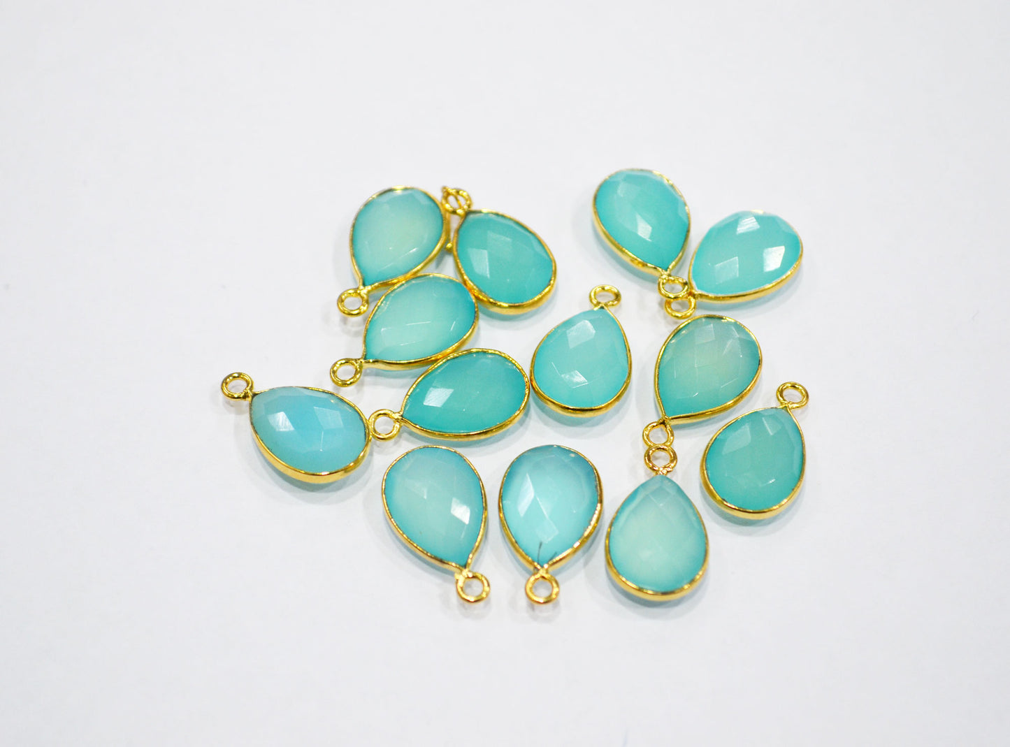 Aqua Chalcedony Faceted Pear Shape Connector , Sold By Piece , 11x15 mm , RB-7432