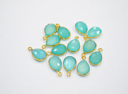 Aqua Chalcedony Faceted Pear Shape Connector , Sold By Piece , 11x15 mm , RB-7432