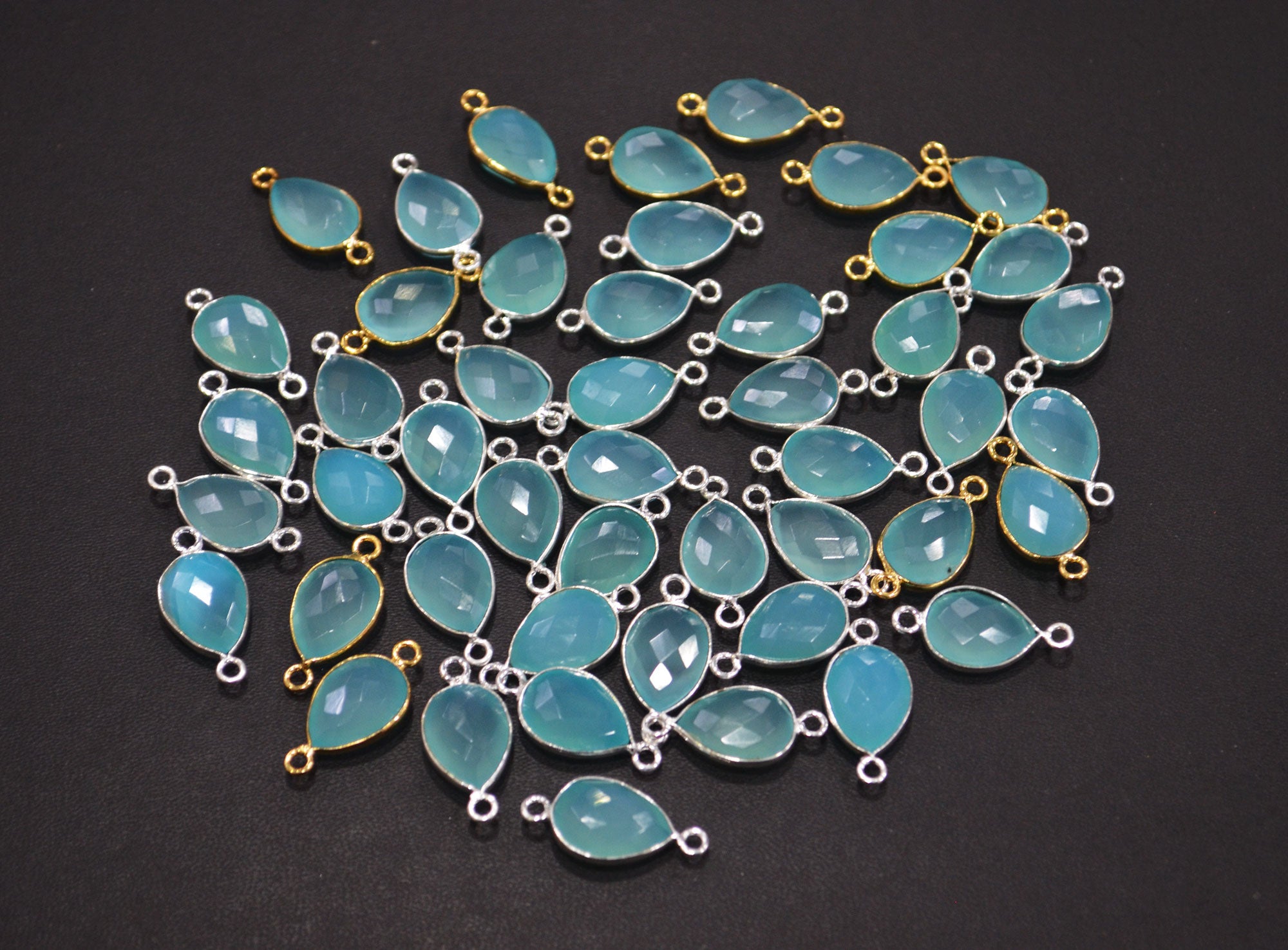 Aqua Chalcedony Faceted Pear Shape Connector , Sold By Piece , 11x15 mm , RB-7432