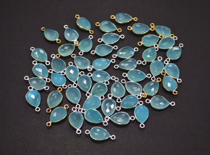 Aqua Chalcedony Faceted Pear Shape Connector , Sold By Piece , 11x15 mm , RB-7432