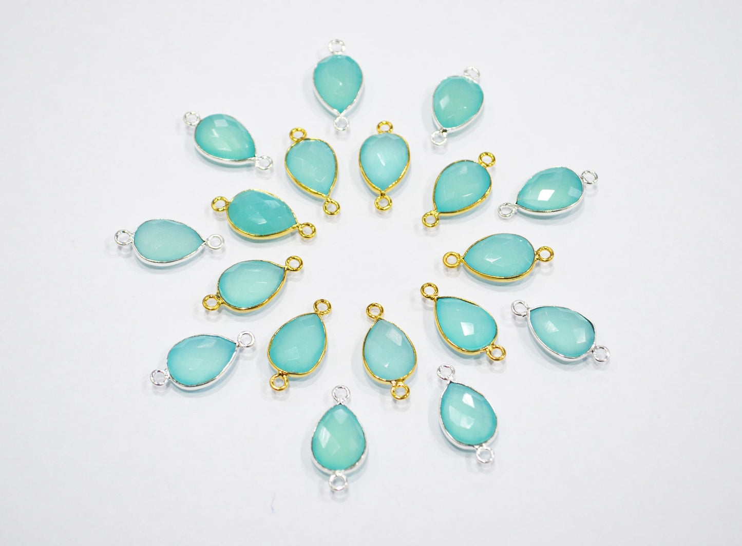 Aqua Chalcedony Faceted Pear Shape Connector , Sold By Piece , 11x15 mm , RB-7432