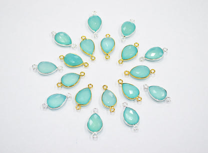 Aqua Chalcedony Faceted Pear Shape Connector , Sold By Piece , 11x15 mm , RB-7432