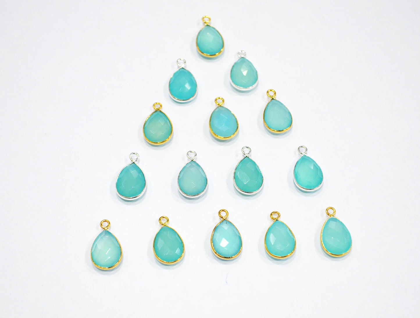 Aqua Chalcedony Faceted Pear Shape Connector , Sold By Piece , 11x15 mm , RB-7432