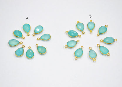 Aqua Chalcedony Faceted Pear Shape Connector , Sold By Piece , 11x15 mm , RB-7432