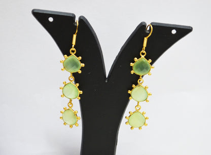 Prehnite Chalcedony Fancy Shape Earrings , Prehnite Chalcedony Heart Shape Gold Plated Brass Dangle Earrings , Women Earrings , 11 mm , RB-7434
