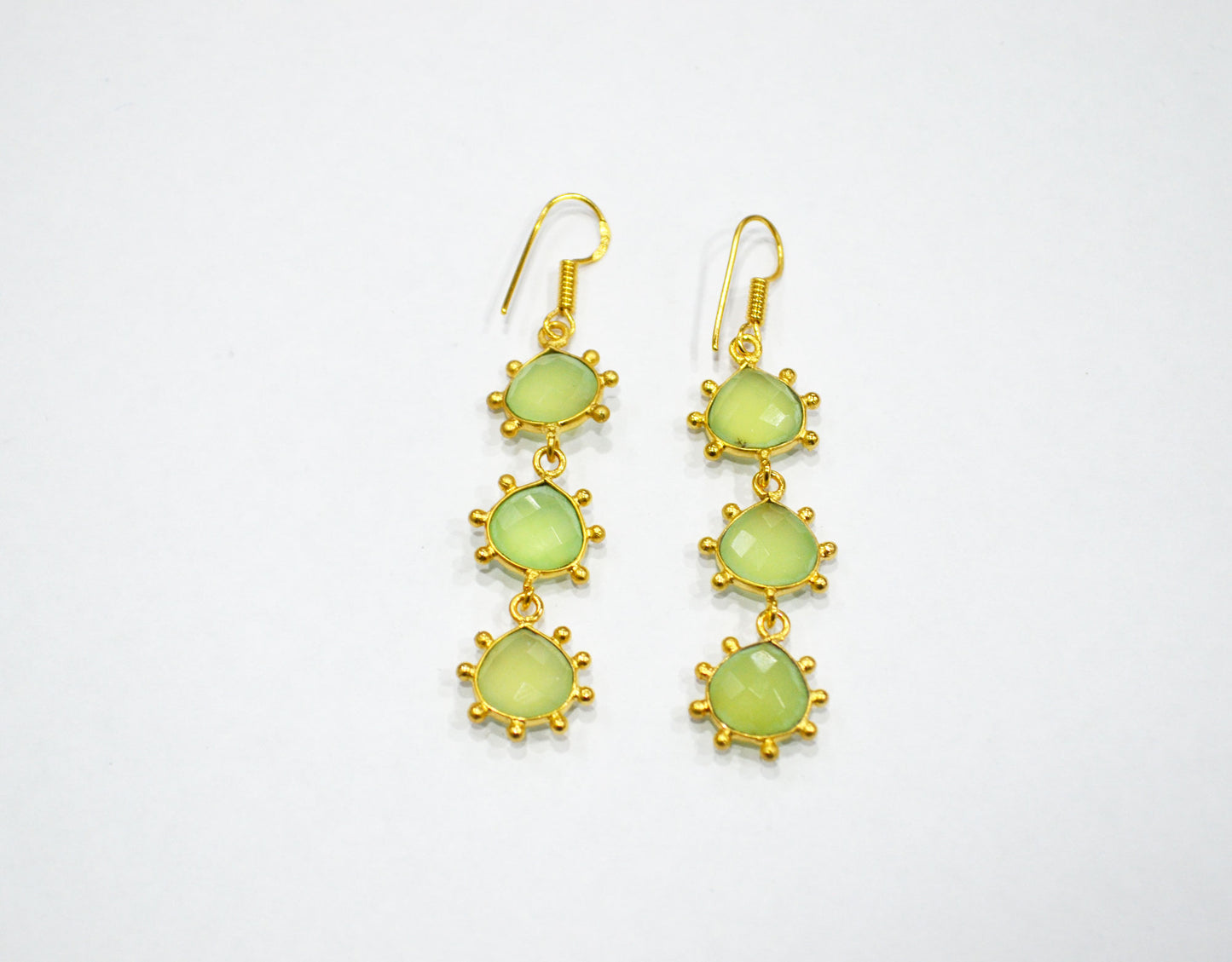 Prehnite Chalcedony Fancy Shape Earrings , Prehnite Chalcedony Heart Shape Gold Plated Brass Dangle Earrings , Women Earrings , 11 mm , RB-7434
