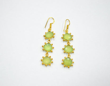 Prehnite Chalcedony Fancy Shape Earrings , Prehnite Chalcedony Heart Shape Gold Plated Brass Dangle Earrings , Women Earrings , 11 mm , RB-7434
