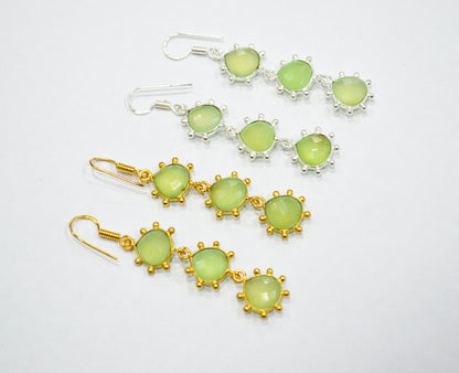 Prehnite Chalcedony Fancy Shape Earrings , Prehnite Chalcedony Heart Shape Gold Plated Brass Dangle Earrings , Women Earrings , 11 mm , RB-7434
