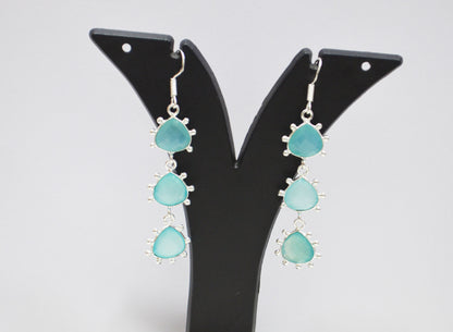 Aqua Chalcedony Fancy Shape Earrings , Aqua Chalcedony Heart Shape Gold Plated Brass Dangle Earrings , Women Earrings , 11 mm , RB-7435