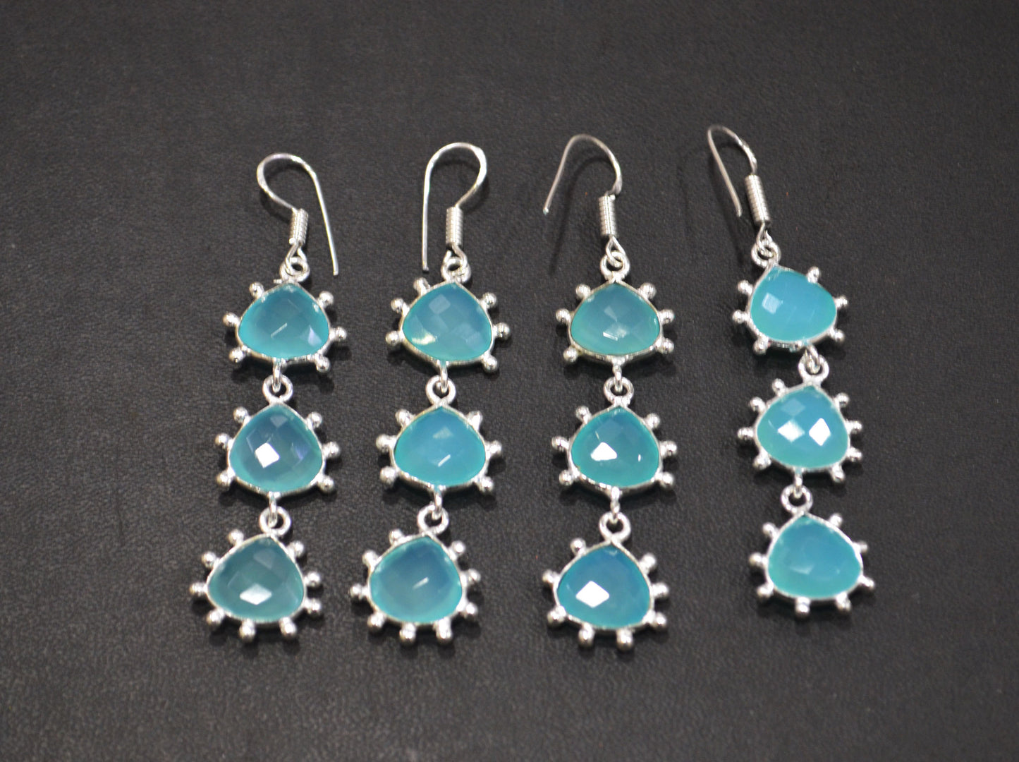 Aqua Chalcedony Fancy Shape Earrings , Aqua Chalcedony Heart Shape Gold Plated Brass Dangle Earrings , Women Earrings , 11 mm , RB-7435