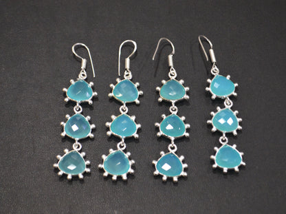 Aqua Chalcedony Fancy Shape Earrings , Aqua Chalcedony Heart Shape Gold Plated Brass Dangle Earrings , Women Earrings , 11 mm , RB-7435