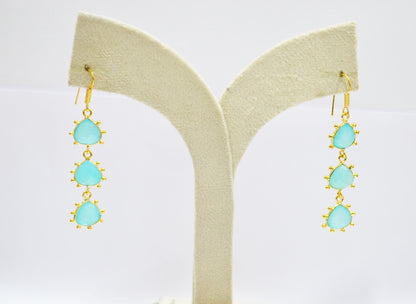 Aqua Chalcedony Fancy Shape Earrings , Aqua Chalcedony Heart Shape Gold Plated Brass Dangle Earrings , Women Earrings , 11 mm , RB-7435