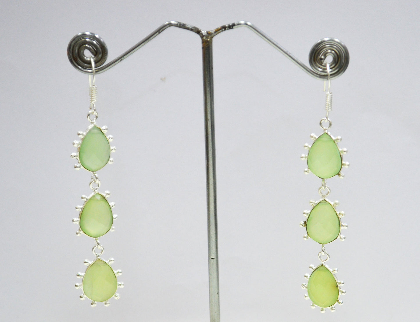 Prehnite Chalcedony Fancy Shape Earrings , Prehnite Chalcedony Pear Shape Gold Plated Brass Dangle Earrings , Women Earrings , 11x15 mm , RB-7436