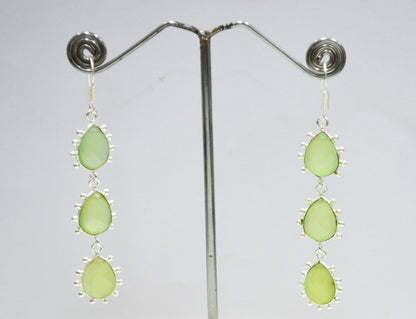 Prehnite Chalcedony Fancy Shape Earrings , Prehnite Chalcedony Pear Shape Gold Plated Brass Dangle Earrings , Women Earrings , 11x15 mm , RB-7436