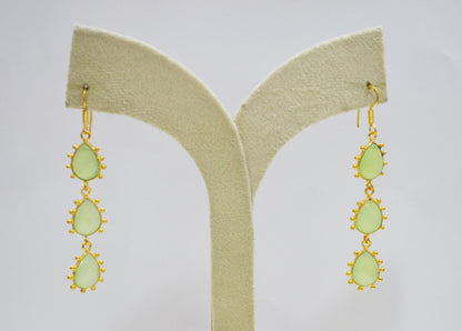 Prehnite Chalcedony Fancy Shape Earrings , Prehnite Chalcedony Pear Shape Gold Plated Brass Dangle Earrings , Women Earrings , 11x15 mm , RB-7436