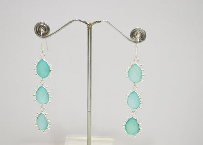 Aqua Chalcedony Fancy Shape Earrings , Aqua Chalcedony Pear Shape Gold Plated Brass Dangle Earrings , Women Earrings , 11x15 mm , RB-7437