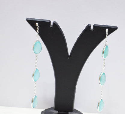 Aqua Chalcedony Fancy Shape Earrings , Aqua Chalcedony Pear Shape Gold Plated Brass Post Earrings , Women Earrings , 11x15 mm , RB-7438