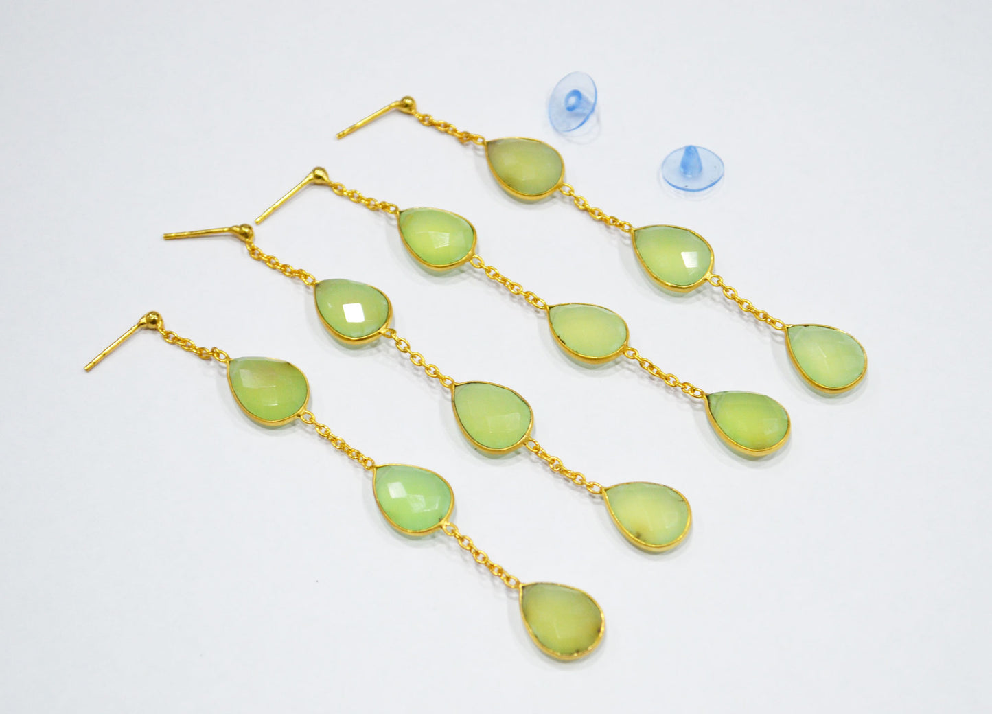 Prehnite Chalcedony Fancy Shape Earrings , Prehnite Chalcedony Pear Shape Gold Plated Brass Post Earrings , Women Earrings , 11x15 mm , RB-7439