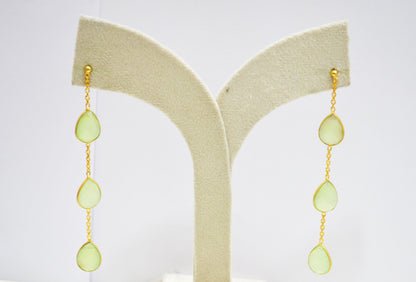 Prehnite Chalcedony Fancy Shape Earrings , Prehnite Chalcedony Pear Shape Gold Plated Brass Post Earrings , Women Earrings , 11x15 mm , RB-7439