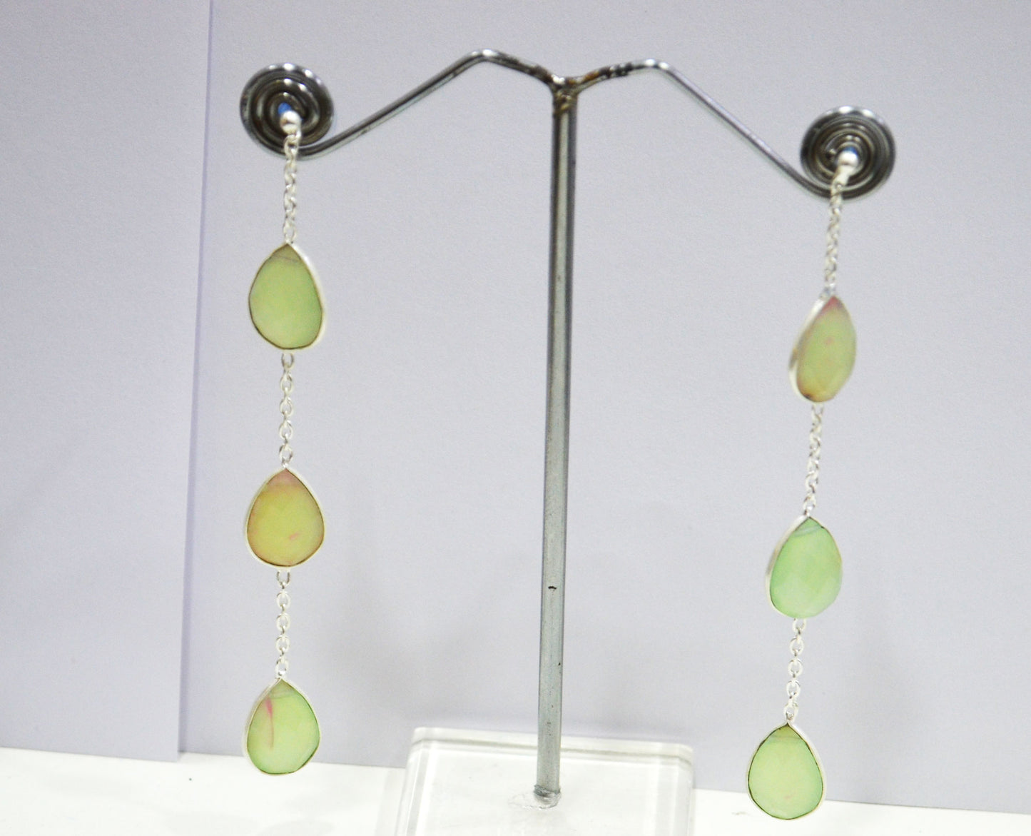 Prehnite Chalcedony Fancy Shape Earrings , Prehnite Chalcedony Pear Shape Gold Plated Brass Post Earrings , Women Earrings , 11x15 mm , RB-7439