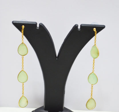 Prehnite Chalcedony Fancy Shape Earrings , Prehnite Chalcedony Pear Shape Gold Plated Brass Post Earrings , Women Earrings , 11x15 mm , RB-7439