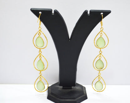 Prehnite Chalcedony Fancy Shape Earrings , Prehnite Chalcedony Pear Shape Gold Plated Brass Dangle Earrings , Women Earrings , 11x15 mm , RB-7441