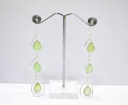 Prehnite Chalcedony Fancy Shape Earrings , Prehnite Chalcedony Pear Shape Gold Plated Brass Dangle Earrings , Women Earrings , 11x15 mm , RB-7441
