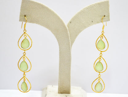 Prehnite Chalcedony Fancy Shape Earrings , Prehnite Chalcedony Pear Shape Gold Plated Brass Dangle Earrings , Women Earrings , 11x15 mm , RB-7441